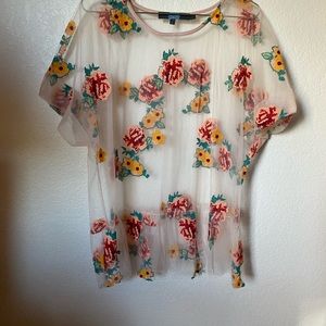 Anthropologie Eva Franco Sheer Embroidered Floral Peplum Top XL